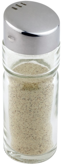 Pfeffer- oder Salz-Glasstreuer Ø 3 cm, H: 9 cm Glas, Edelstahl zerbrechlich spülmaschinengeeignet
