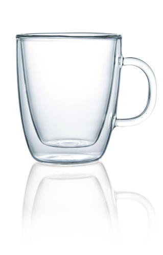 Teeglas ENJOY. Tee. Glas, › doppelwandig› mit Henkel. 9,3 / 6,5 cm.