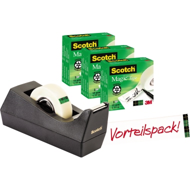 Scotch® Klebefilm Magic™ Promotion 19 mm x 33 m (B x L) ohne Lösungsmittel inkl. Tischabroller C38 gratis Zelluloseacetat 3 Rl./Pack.