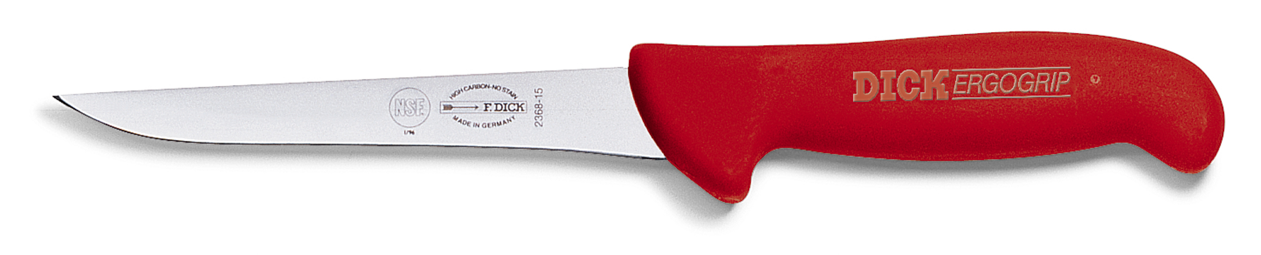 Dick Ausbeinmesser 15 cm, steif mit schmaler Klinge und rotem Griff, Serie "Ergogrip"