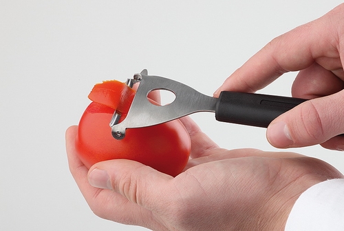 Pendelschäler Länge 16,5 cm mit 2 beweglichen Klingen aus Edelstahl Griff aus Polyamid ideal für das Schälen von Tomaten für