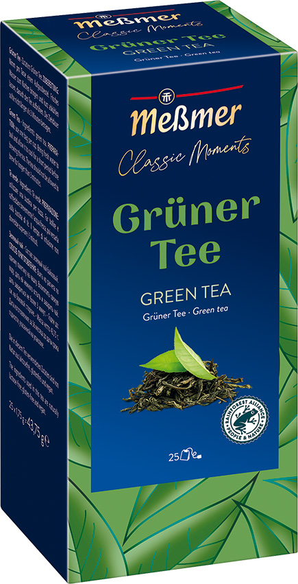 MESSMER Classic Moments Grüner Tee 25 Beutel pro Faltschachtel, einzeln aromaversiegelt im recyclingfähigen Papierumbeutel