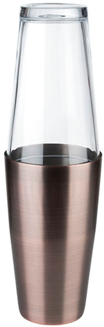 Boston Shaker, 2-teiliges Set Ø 9 cm, H: 30 cm - Edelstahlbecher, 700 ml - Glas, 400 ml Antik-Kupfer-Look nicht