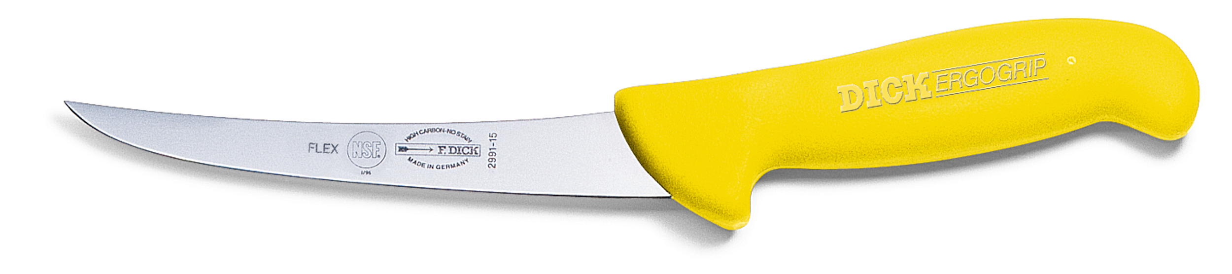 Dick Ausbeinmesser 15 cm, flexibel mit geschweifter Klinge, gelber Griff, Serie "Ergogrip"