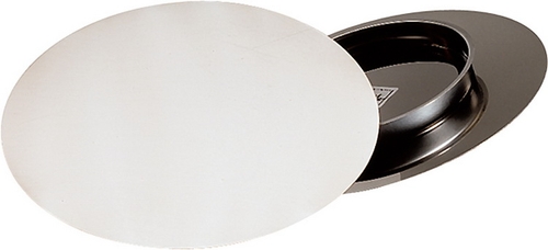 Konditorplatte Ø 31 cm, H: 3 cm Edelstahl, matt poliert stabile Ausführung mit Fuß spülmaschinengeeignet stapelbar Farbe: Weiß