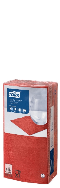 Tork Cocktailserviette, 2-lagig, 24 x 24 cm, 1/4 Falz, Inhalt: 200 Stück, Farbe: rot