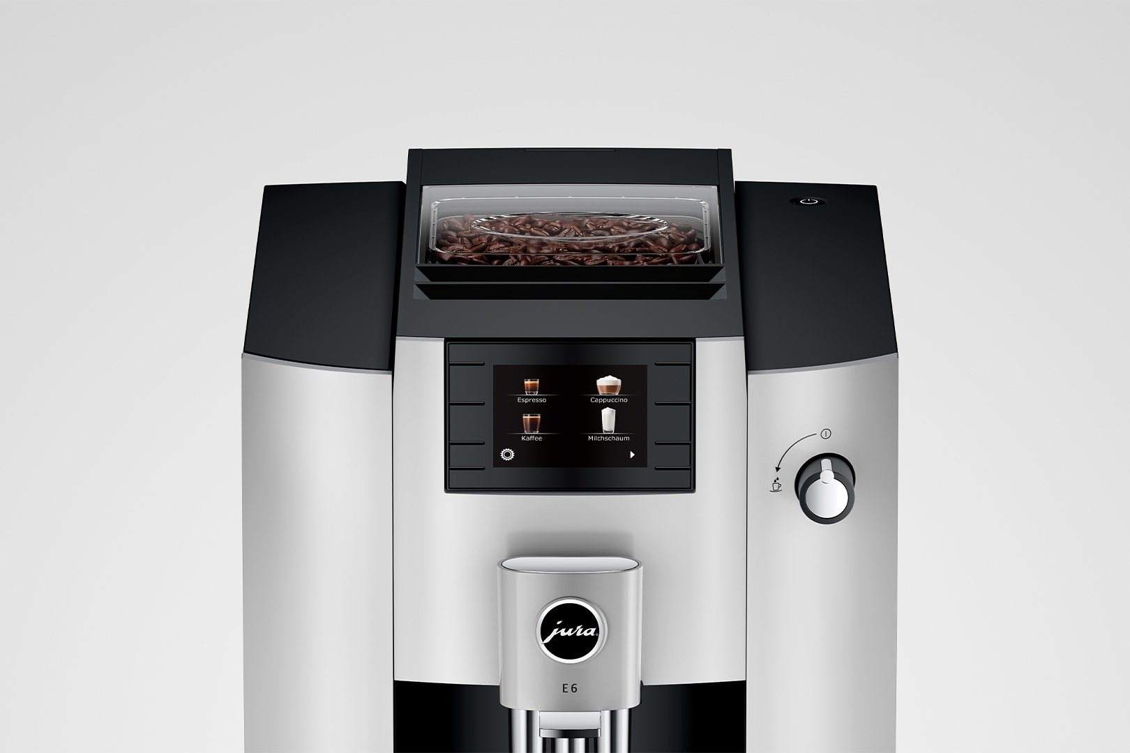 E6 (EC) Kaffeevollautomat in Platin, 1,9 Liter Füllmenge Wassertank, Breite 28cm, Höhe 35,1cm, Tiefe 44,6cm