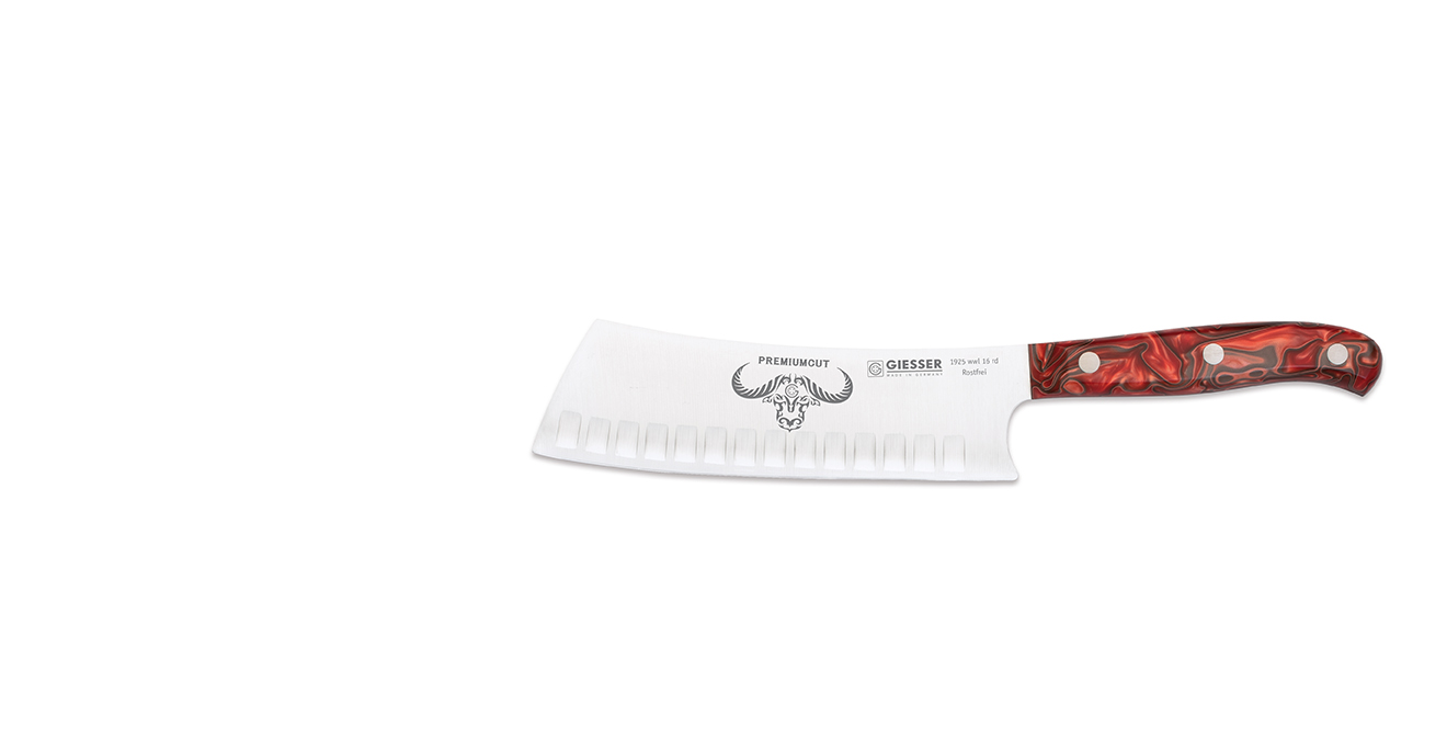 GIESSER Premium Cut „Yobocho No.1“ Hackmesser mit schmaler, 16 cm langer Klinge aus Chrom-Molybdän-Stahl, Farbe: "Red Diamond"