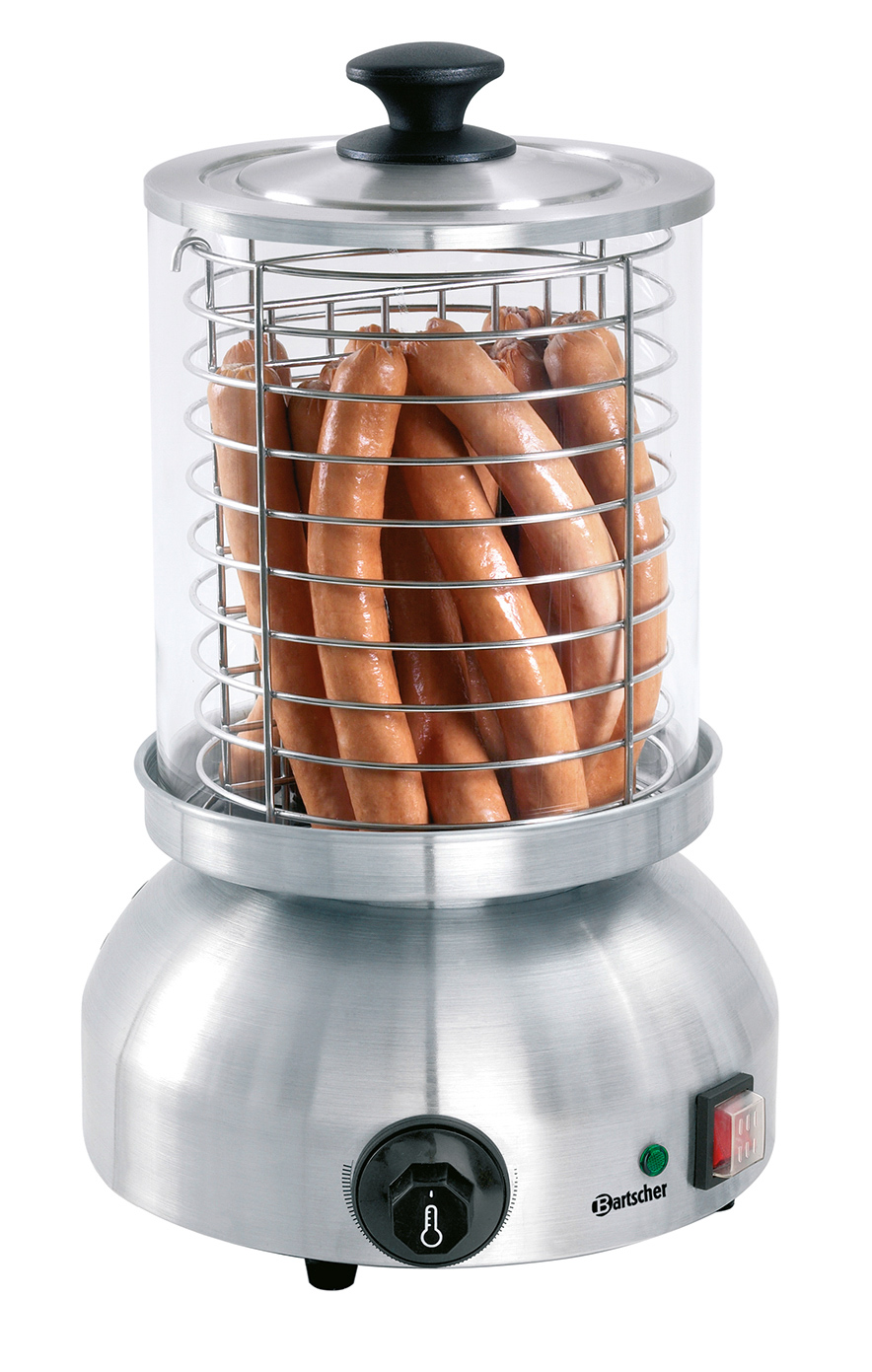 Bartscher Hot-Dog-Gerät, rund | Eigenschaften: Wassertank: Edelstahl, Inhalt: 1,25 Liter | Maße: 29,5 x 29,5 x 415 cm. Gewicht: 4,8 kg