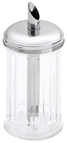 Zuckerspender Pressglas mit Kappe aus Edelstahl 18/0, (Schraubverschluss), mit langem Dosierrohr, für ca. 300 g Zucker Volumen: 0,3 l,