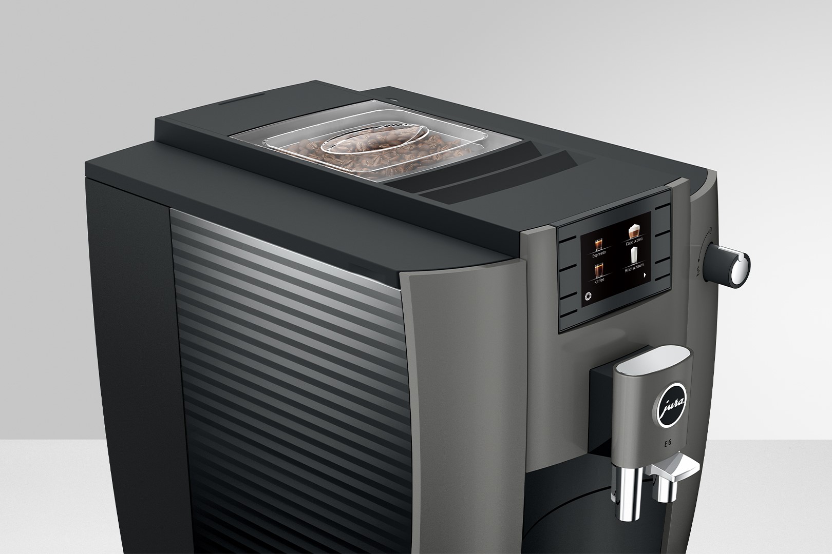 E6 (EC) Kaffeevollautomat in Dark Inox, 1,9 Liter Füllmenge Wassertank, Breite 28cm, Höhe 35,1cm, Tiefe 44,6cm