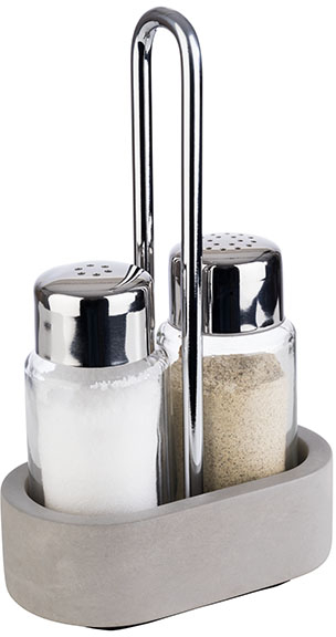 APS Salz- und Pfeffermenage SIERRA, bestehen aus: - Basis, Beton Metall, verchromt - Pfeffer- und Salzstreuer. 10 x 6 cm, H: 17 cm Set
