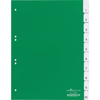 DURABLE Ordnerregister DIN A4 blanko Hartfolie grün 10 Registerblätter