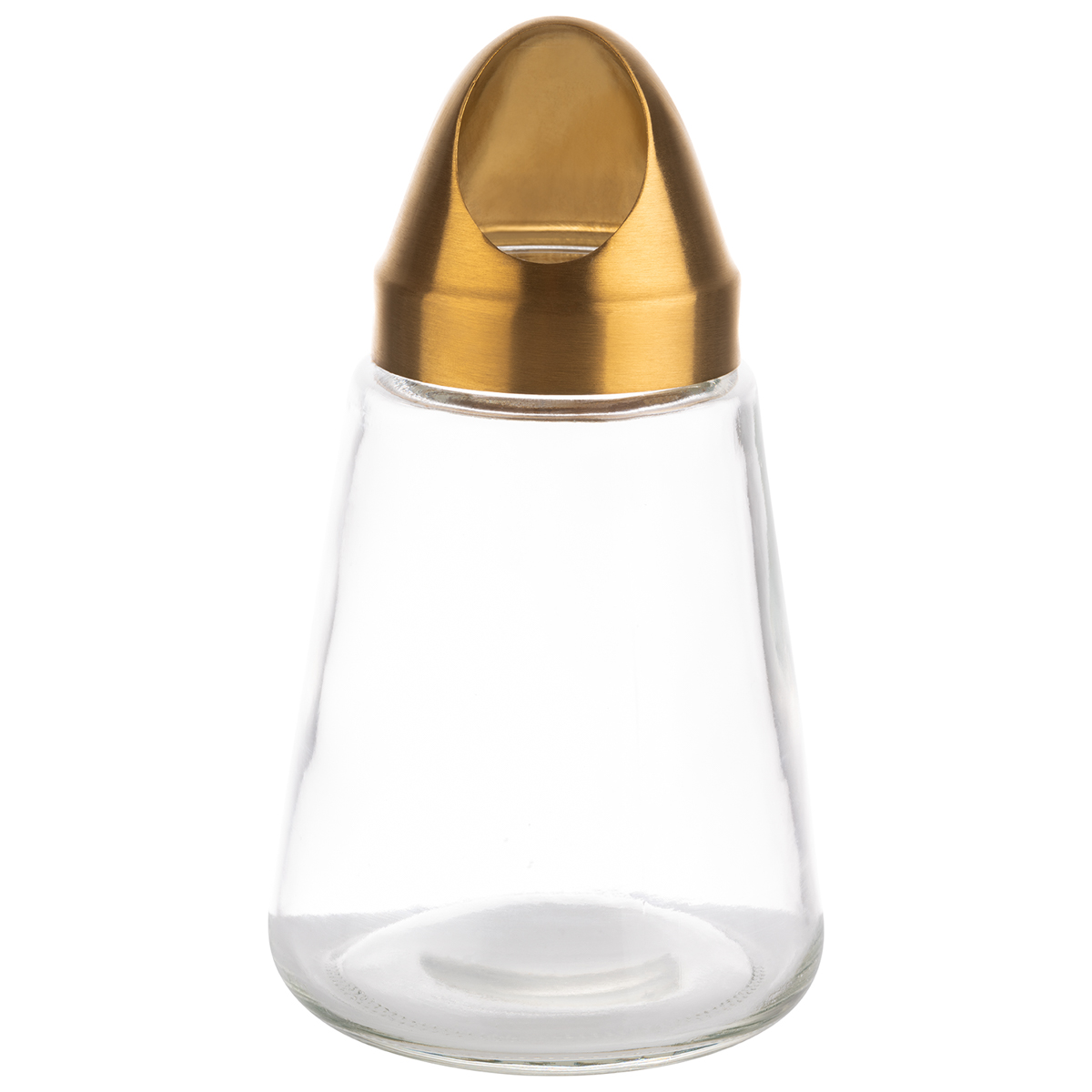 Snackspender, Ø 8,5 cm, H: 15,5 cm, Behälter aus Glas, Schraubdeckel aus Edelstahl, Gold-Look, 350 ml, Öffnung: 3,5 x 2,5 cm (oval)