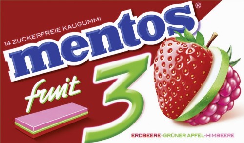 Mentos Gum 3 Fruit rot Erdbeere-Apfel 14 Stück Himbeere