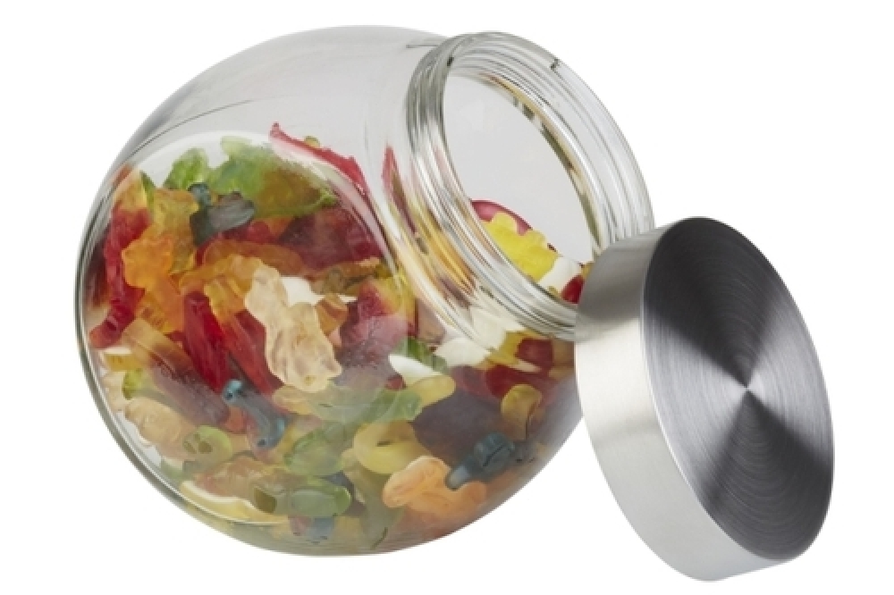 APS Glasdose mit Edelstahl-Schraubdeckel, Inhalt: 1 Liter, Maße: 12,5 x 19 x 18 cm, stehend oder liegend verwendbar