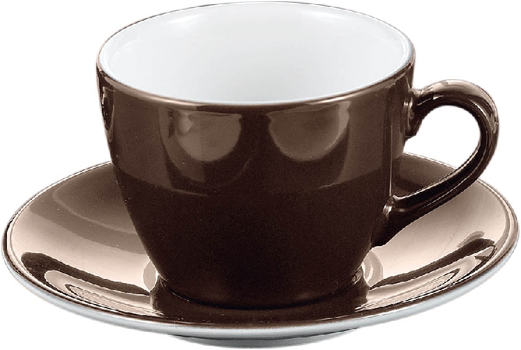 Kaffee-/Cappuccino-Tasse, mit Untertasse, Inhalt: 0,21 ltr., braun,