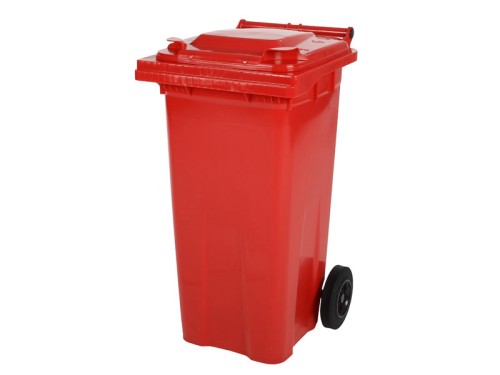 SARO 2 Rad Müllgroßbehälter 120 Liter -rot- Modell MGB120RO Made in Europe - Müllgroßbehälter mit scharnierendem Flachdeckel gemäß EN 840 -