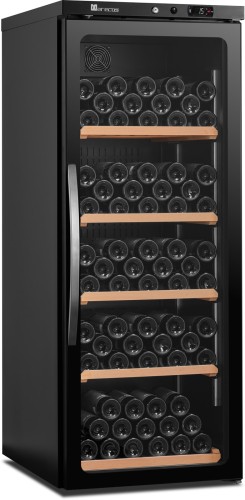 SARO Weinkühlschrank mit Glastür, Modell CV 350 PV Made in Europe - Material: (Gehäuse und Innenraum) Stahl kunststoffbeschichtet, schwarz