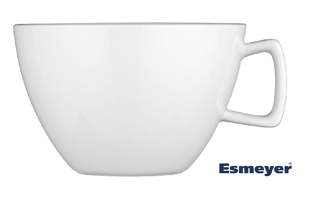 Milchkaffee-Tasse, Inhalt: 0,4 ltr., mit Untertasse, Form CREMA, UNI WEISS, Henkelform eckig, Höhe: 8,0 cm