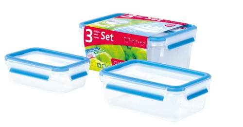 Emsa CLIP & CLOSE 3 teiliges Vorratsdosen-Set, Größen: 0,55 Liter, 1 Liter, 2,3 Liter, Farbe: blau, spülmaschinenfest