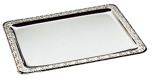 Tablett -SCHÖNER ESSEN- 50 x 36 cm 18/0 Edelstahl, mit Dekorrand spülmaschinengeeignet stapelbar