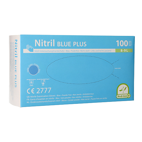 100 "Medi-Inn®" Handschuhe, Nitril puderfrei "Blue Plus" blau Größe L von Medi-Inn®