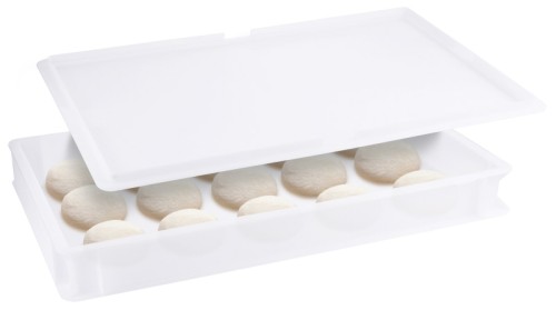 Pizzaballenbehälter aus weißem HD-Polyethylen, lebensmittelecht, schwere Qualität Länge: 60 cm, Breite: 40 cm, Höhe: 7,5 cm