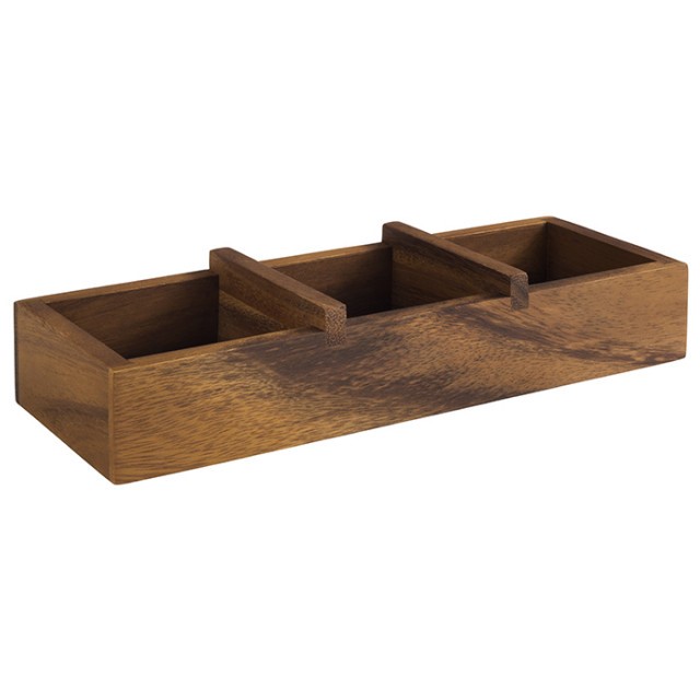 APS Holzbox -TABLE-, 23,5 x 8,5 cm, H: 4,5 cm, Akazienholz, unterteilt in 3 Fächer:, innen: 6,5 x 6,5 cm