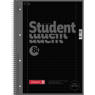 BRUNNEN Collegeblock Student Colour Code DIN A4 kariert mit Rand innen/außen 90g/m² onyx schwarz 80 Bl., DIN A4,