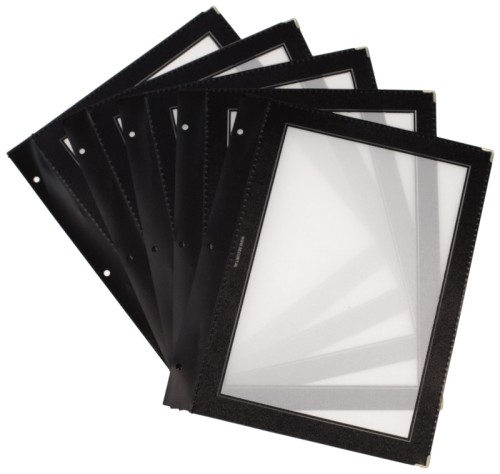 5 St. Einlegefolien (für je 2 x DIN A4), schwarz, für Speisekartenmappe aus mehrfach teakfarben lackiertem Buchenholz, für DIN A4