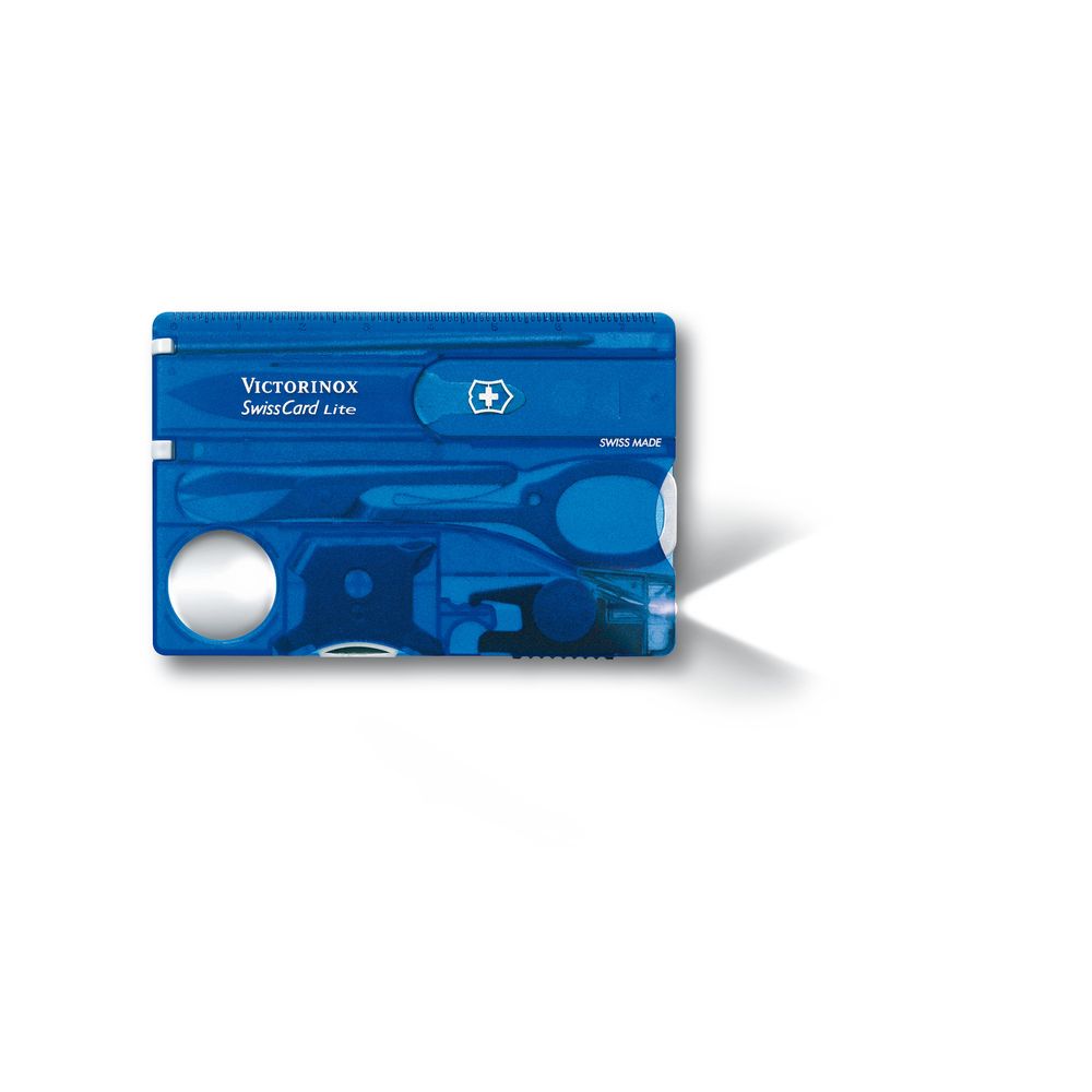 Victorinox SwissCard Lite, blau transparent in Blister, LED weiss