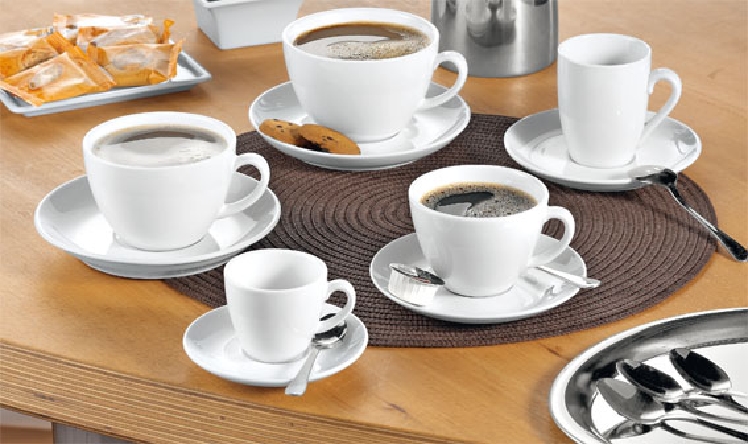 Espresso-Tasse - Inhalt 0,10 ltr - mit Untertasse - Form BISTRO - UNI WEISS - Henkelform rund, Höhe 5,8 cm