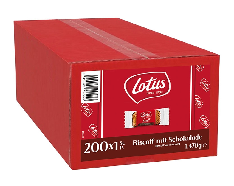 Lotus Karamellgebäck BISCOFF mit Schokolade, Inhalt: 200 Stück á 7,35 g je Karton.