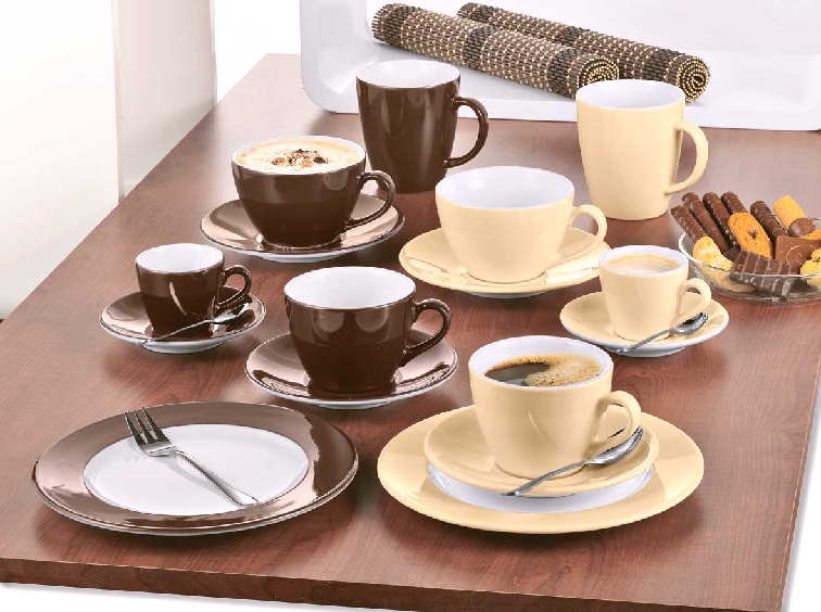 Kaffee-/Cappuccino-Tasse, mit Untertasse, Inhalt: 0,21 ltr., braun,