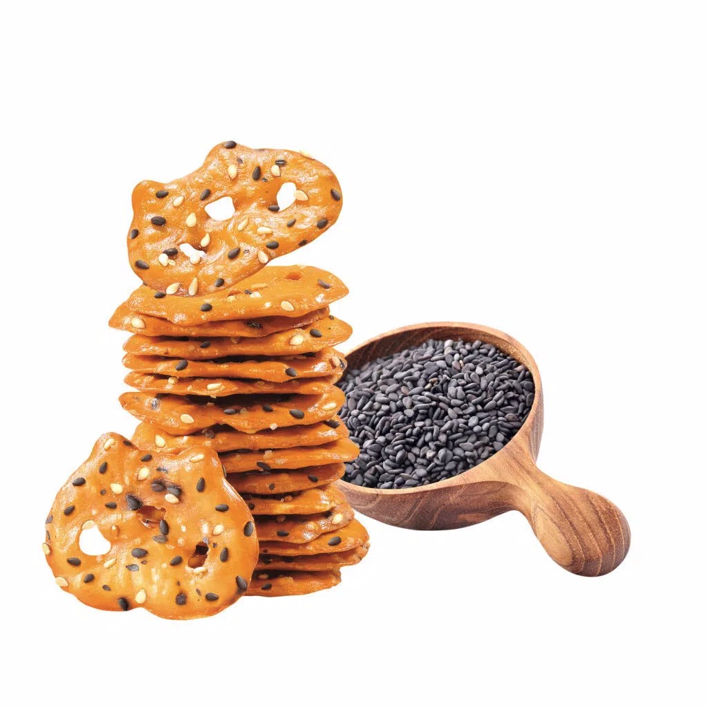 Brezel Cracker mit schwarzem und weißem Sesam, 28 Portionen a 35g, vegan