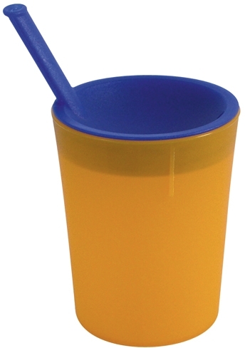 WACA Medizinische Trinkhilfe 200 ml, Unterteil gelb - Deckel blau, Farbe: gelb/blau