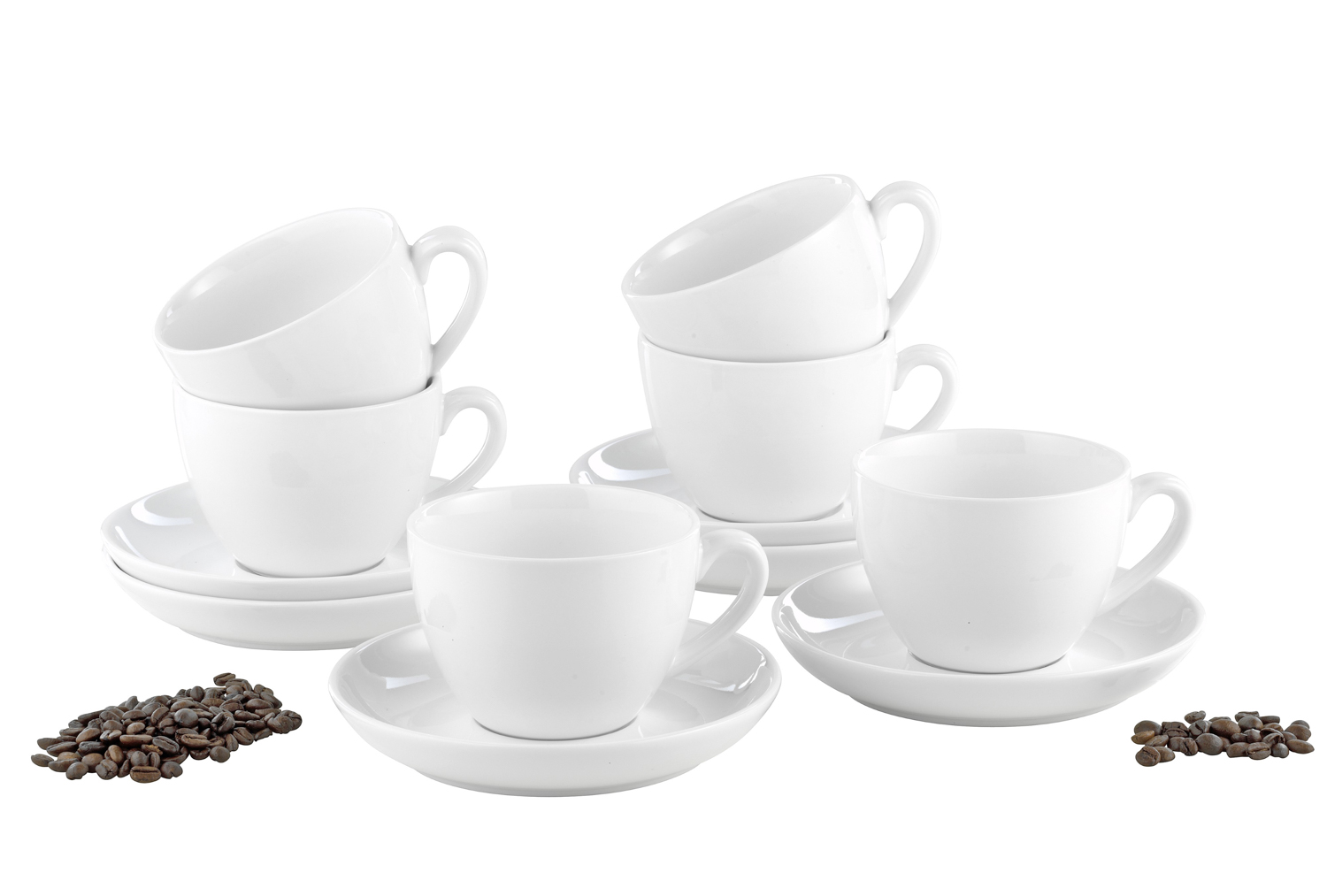 Cappuccino-Tasse BISTRO, Inhalt 0,30 ltr., mit Untertasse, Porzellan, UNI WEISS, Henkelform rund, Höhe: 7,2 cm.