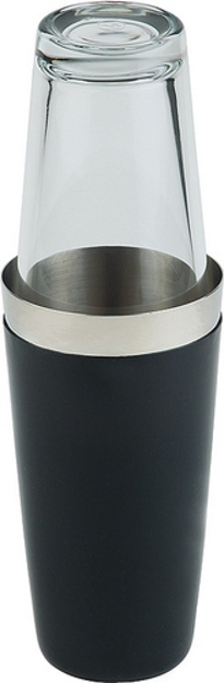 Boston Shaker, 2-teiliges Set Ø 9 cm, H: 30 cm - Edelstahlbecher, 700 ml gummiert, schwarz, rutschfest - Glas, 400 ml
