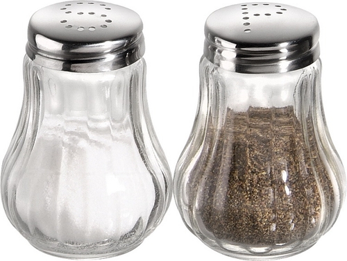 Salz und Pfefferstreuer je Ø 5 cm, H: 6,5 cm Behälter aus Glas Edelstahl-Deckel geriffelte Ausführung 2er Set