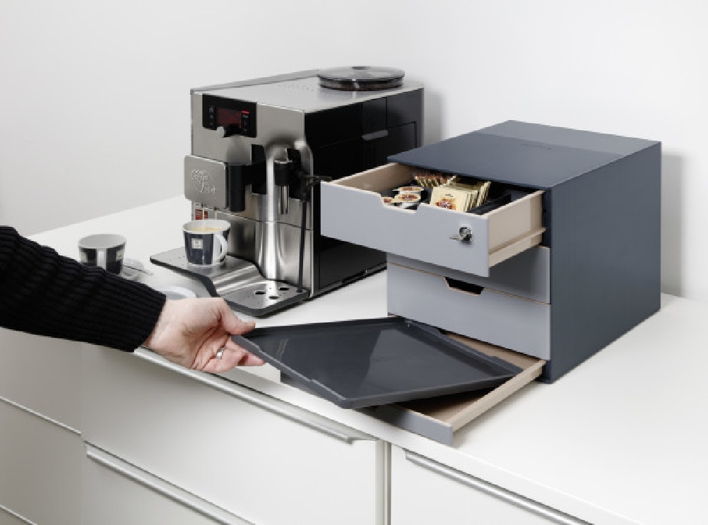 COFFEEPOINT STARTERSET von Durable, 3-teilig. Clevere Schubladenbox für Verpflegungs-Zubehör mit Servierschalen "CASE" und "CADDY".