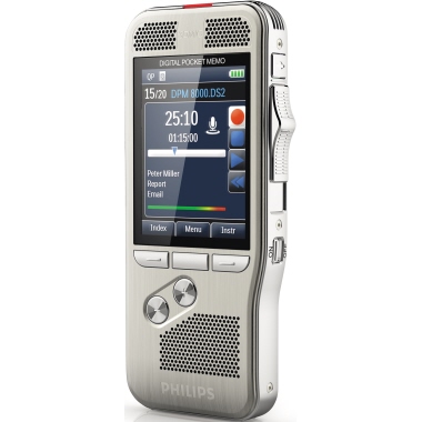 Philips Diktiergerät Digital Pocket Memo DPM 8000 5,3 x 12,3 x 1,5 cm (B x H x T) 2.800 (SP), 1.400 (QP), 200 (MP3), 108 (PCM