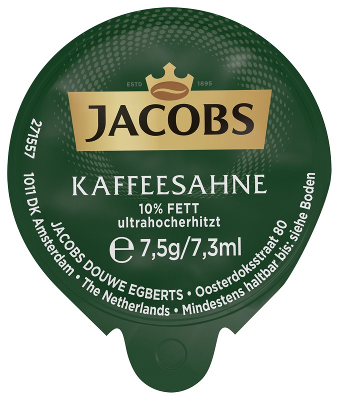 Jacobs Kaffeesahne mit 10 % Fett, Inhalt: 240 Stück Tassenpackungen/ Portionspackungen à 7,5 g je Karton.