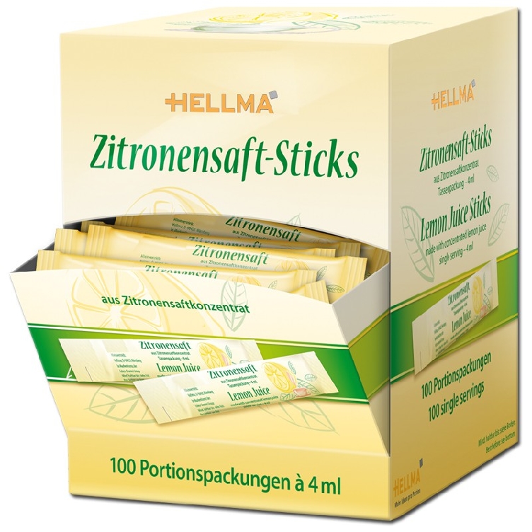 Hellma Zitronensaft-Sticks à 4 ml Inhalt: 100 Stk. pro Displaykarton