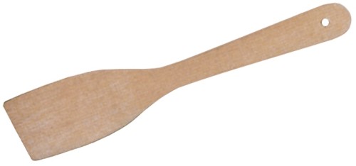 Pfannenwender aus unbehandeltem, naturbelassenem Buchenholz, Holzdicke 0,5 cm, mit verjüngter Vorderkante Spatelmaß: 12 cm x 6 cm,