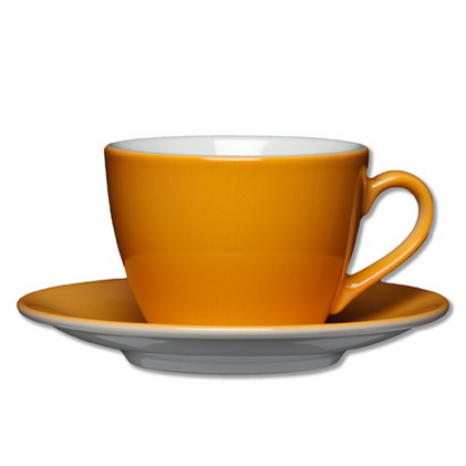 Kaffeeobertasse 0,21 l mit Untertasse 14,5cm, Farbe: apricot / aprikose,