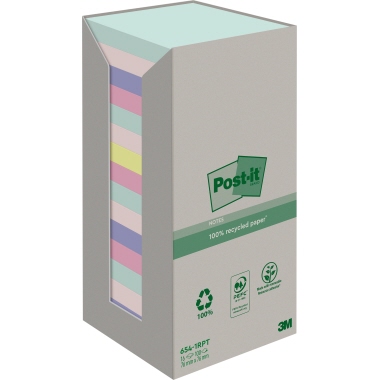 Post-it Haftnotiz Recycling Notes Tower Pastell Rainbow 76 x 76 mm (B x H) 4 x mint, 4 x rosa, 3 x hellblau, 3 x flamingopink, 2