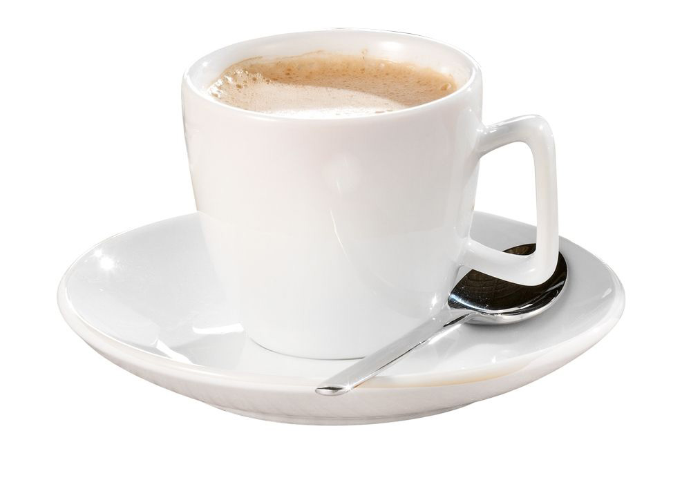 Espresso-Tasse, Inhalt: 0,10 ltr., mit Untertasse, Form CREMA, UNI WEISS, Henkelform eckig, Höhe: 5,5 cm