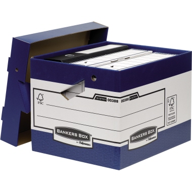Bankers Box® Archivbox Heavy-Duty System 33,5 x 29,2 x 40,4 cm (B x H x T) DIN A4, DIN A4+ mit Archivdruck Karton, 100  recycelt weiß/blau