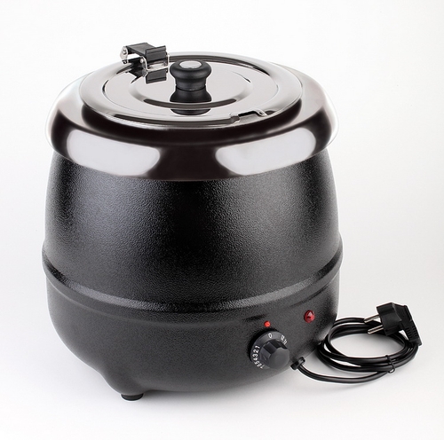 Elektrischer Suppentopf Ø 32 cm, H: 36 cm, 9 Liter Stahl, schwarz lackiert Einsatz aus Edelstahl dreh- und klappbarer Deckel